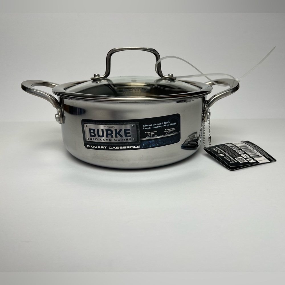 David Burke Geo Clad Cookware 3Qt  8in Nonstick Casserole Stock Pot With Lid Pan